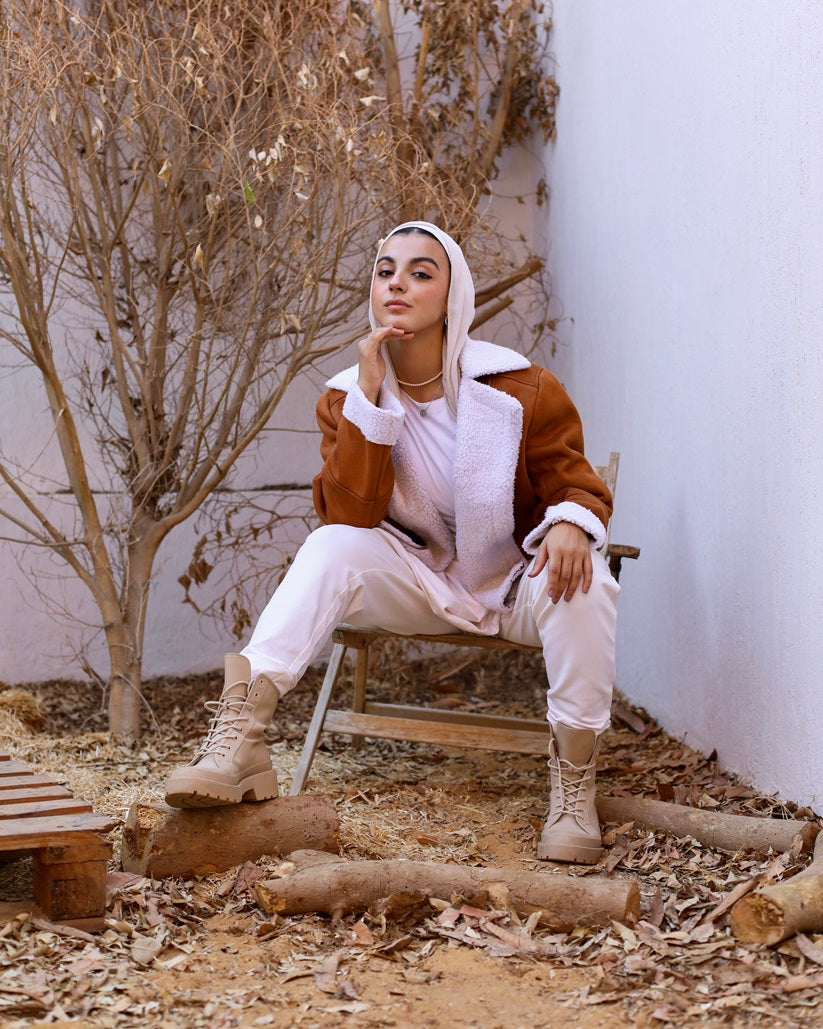 Brown Chamois Jacket with Faux Fur