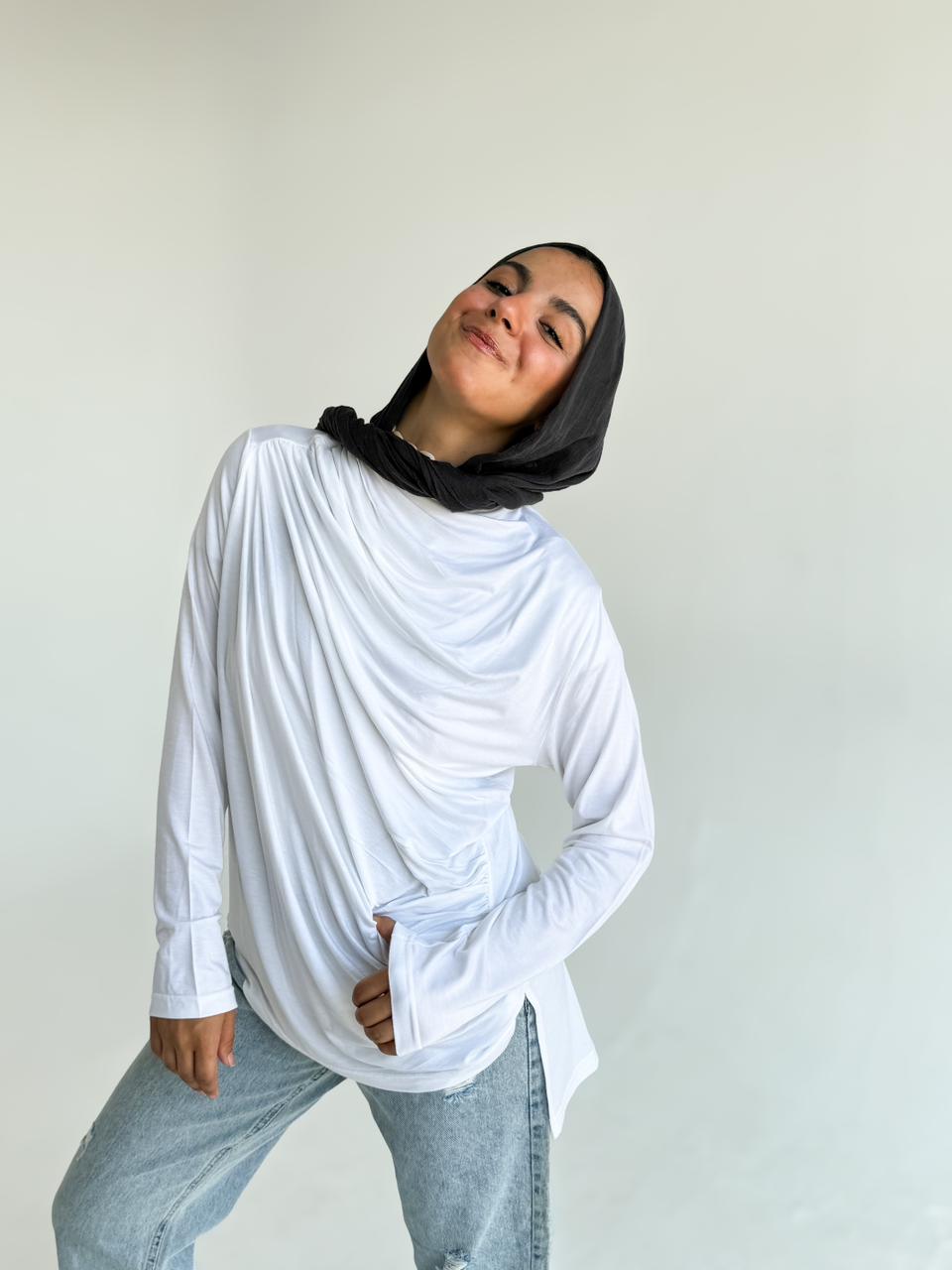 Ruched Cotton Blouse - White