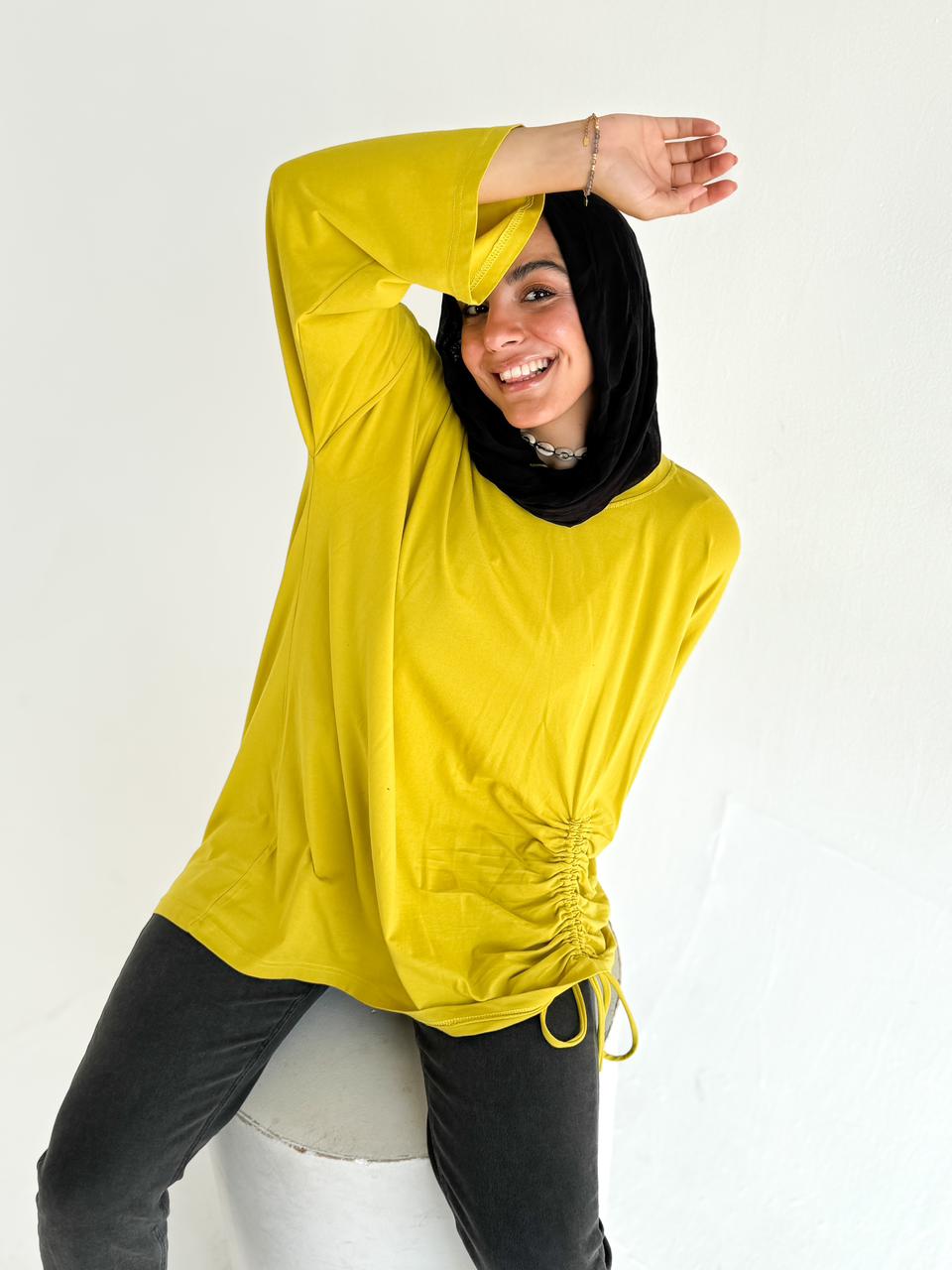 Yellow Long Sleeve T-shirt with ribbon