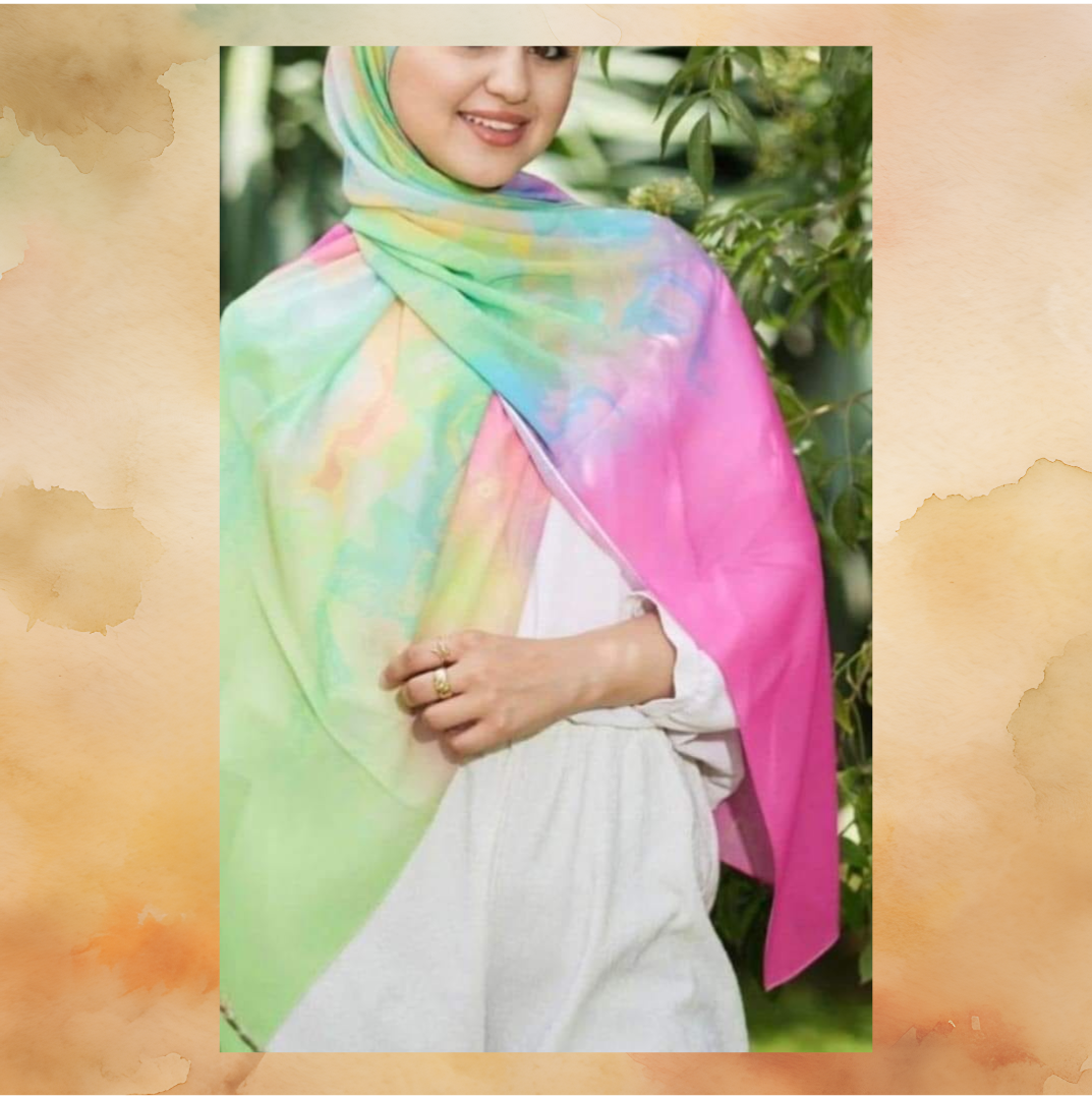 Scarf light green & pink