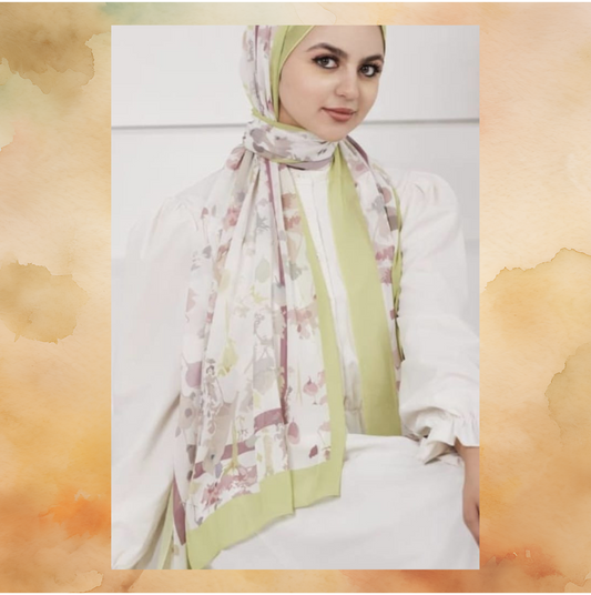 Scarf light green with flowers