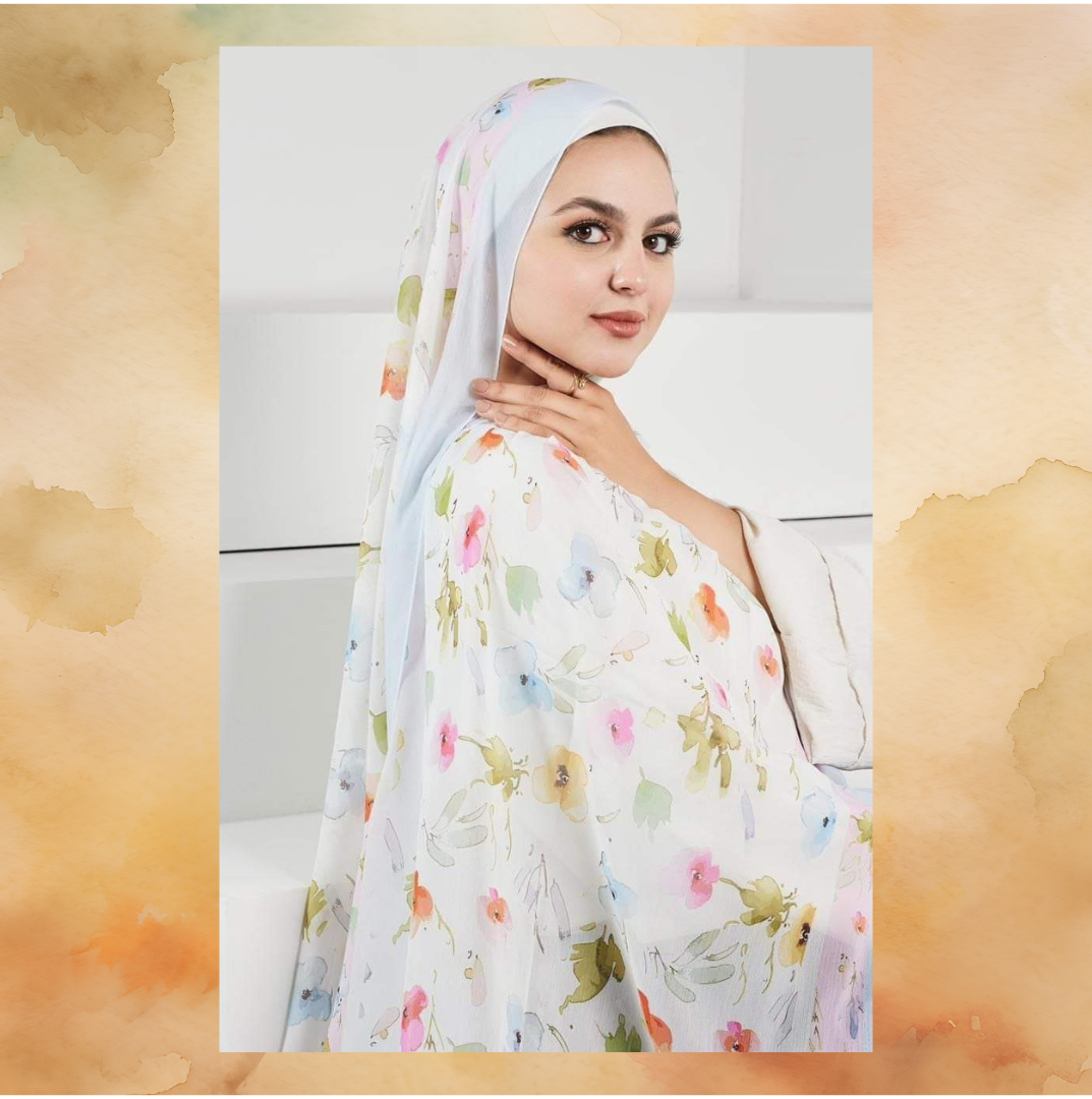 Scarf white with flowers