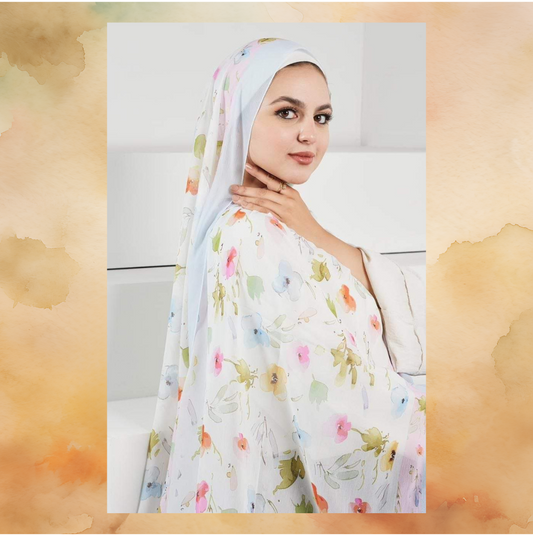 Scarf white with flowers