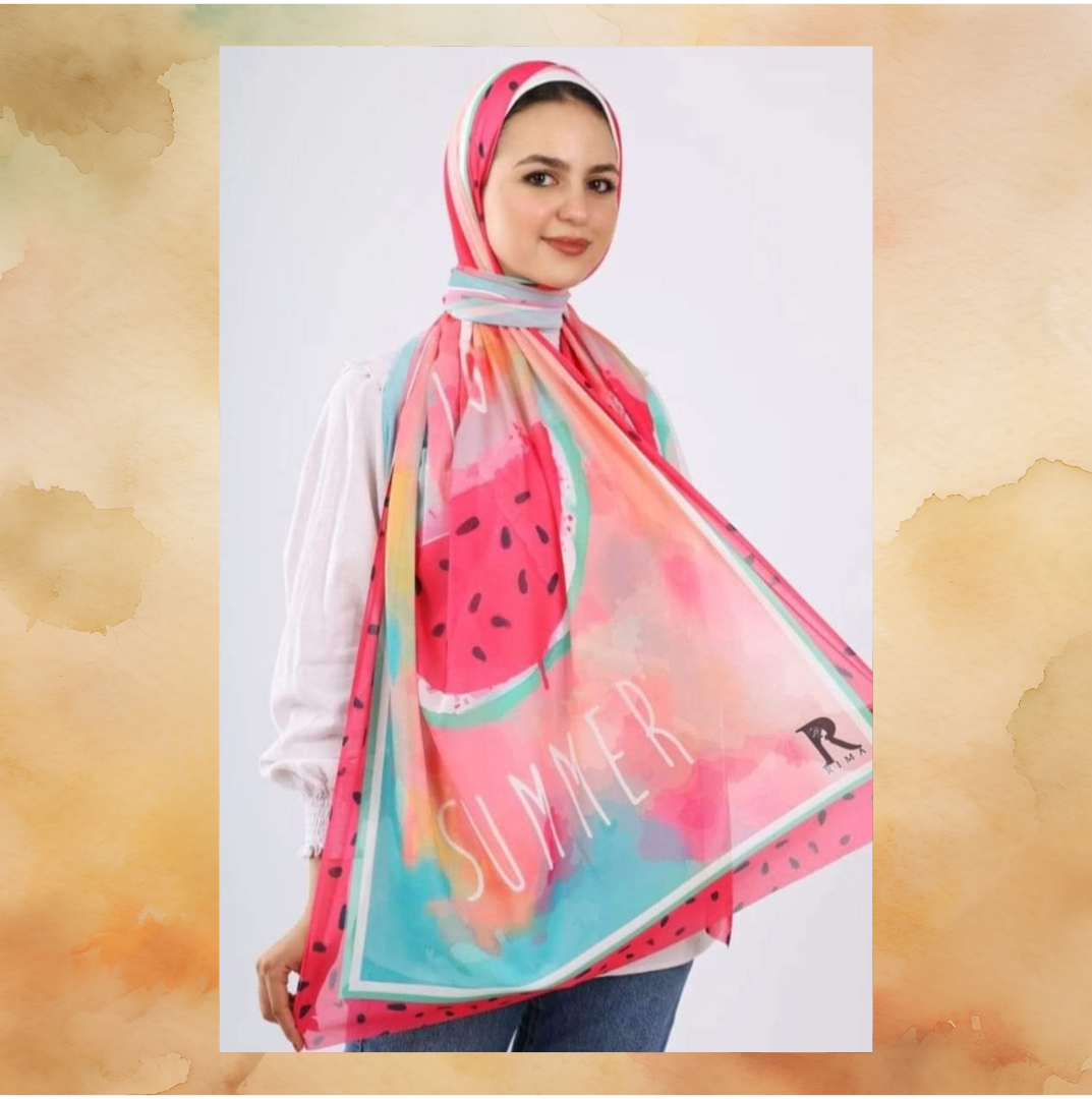 Scarf white with watermelon